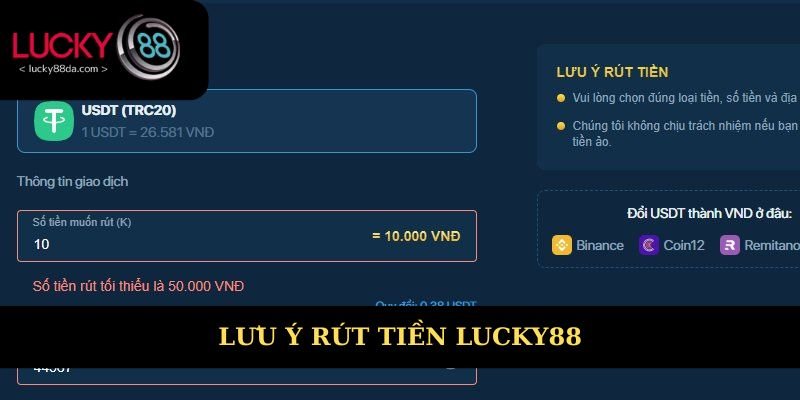 Vấn đề cần chú ý khi rút tiền từ nhà cái Lucky88 